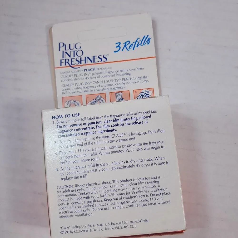Glade Plugins Candle Scent peach‎ Plug Ins air freshener refills 1995 vintage